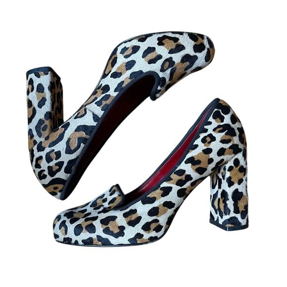 Cole Haan Calf Hair Leopard Block Heel Loafers Size 6 - Picture 1 of 5